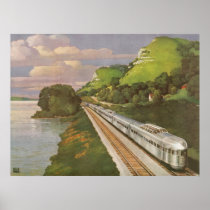 Vintage Vacation by Train, Locomotive in Country Poster