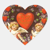 Vintage Valentine 3 Cupids And Red Hearts Sticker