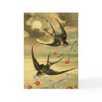 Vintage Valentine Barn Swallows With Hearts Greeting Cards