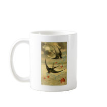 Vintage Valentine Barn Swallows With Hearts Coffee Mugs