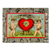 Vintage Valentine Cherubs with heart and arrows Postcard