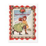 Vintage Valentine - Couple Ice Skating & Hearts postcards