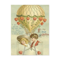 Vintage Valentine Hot Air Balloon Post Card