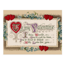 Vintage - Valentine - Poem, Hearts & Flowers Postcard