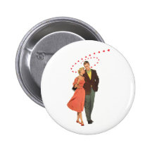 Vintage Valentine Walking with Floating Hearts Button