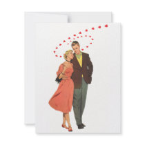 Vintage Valentine Walking with Floating Hearts Personalized Invitations