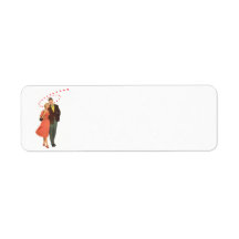 Vintage Valentine Walking with Floating Hearts Return Address Labels
