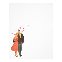 Vintage Valentine Walking with Floating Hearts Letterhead Design