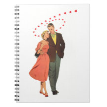 Vintage Valentine Walking with Floating Hearts Note Book