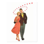 Vintage Valentine Walking with Floating Hearts Postcards