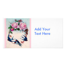 Vintage Valentine with Birds and Roses Photo Card