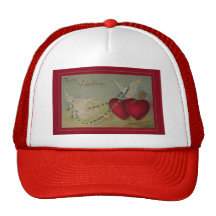 Vintage Valentine with Hearts and Doves Trucker Hats