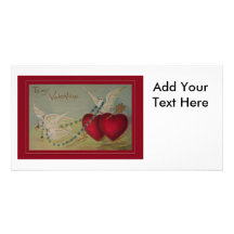 Vintage Valentine with Hearts and Doves Personalized Photo Card