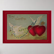 Vintage Valentine with Hearts and Doves Print