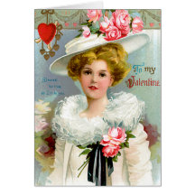 Vintage Valentine With Woman in White Hat Greeting Card