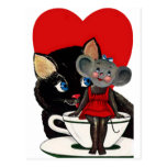Vintage Valentine's Day, Cat Mouse Tea Cup Heart Postcards