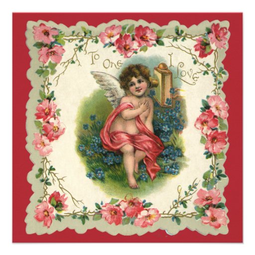Vintage Valentine's Day, Victorian Angel on Phone Personalized Invitations