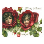 Vintage Valentine's Day, Victorian Faces in Roses Postcards