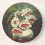 Vintage Vase with Peonies, Vincent van Gogh. Drink Coasters