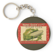 Vintage Vegetable Label, None Such Sugar Corn Keychain