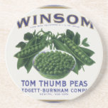 Vintage Vegetable Label; Winsom Tom Thumb Peas Coasters