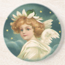 Vintage Victorian Angelic Christmas Angel, Stars Coaster