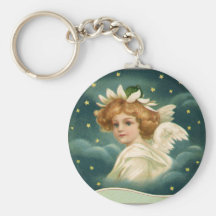 Vintage Victorian Angelic Christmas Angel, Stars Keychains