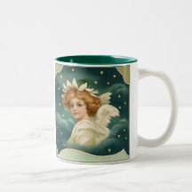 Vintage Victorian Angelic Christmas Angel, Stars Coffee Mugs
