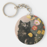 Vintage Victorian Animals, Cute Cat Kitten Flowers Keychain