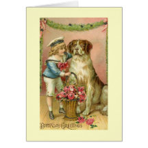 Vintage Victorian Boy/Dog Birthday Greeting Card