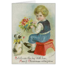 Vintage Victorian Boy Puppy Christmas Card
