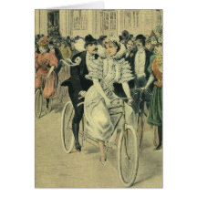 Vintage Victorian Bride and Groom on a Bike Greeting Card