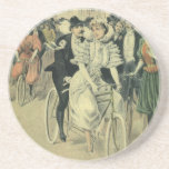 Vintage Victorian Bride and Groom on a Bike Drink Coasters