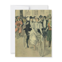 Vintage Victorian Bride and Groom on a Bike Invitation