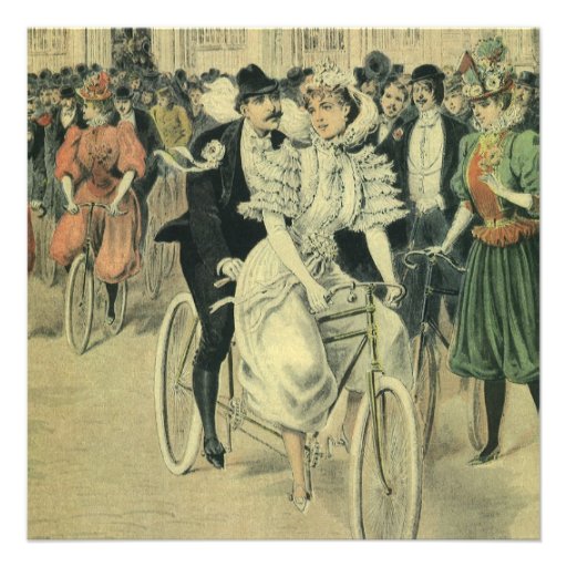Vintage Victorian Bride and Groom on a Bike Invitation