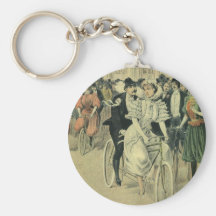 Vintage Victorian Bride and Groom on a Bike Key Chains