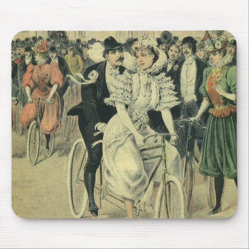Vintage Victorian Bride and Groom on a Bike Mouse Pads