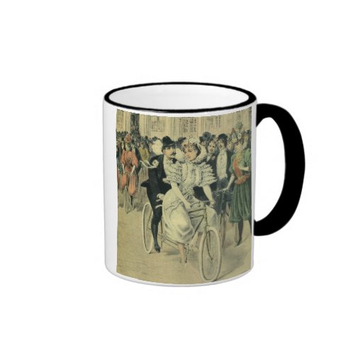 Vintage Victorian Bride and Groom on a Bike Mugs