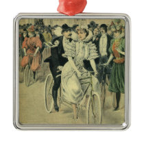 Vintage Victorian Bride and Groom on a Bike Christmas Tree Ornament