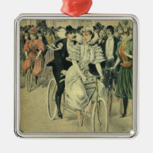 Vintage Victorian Bride and Groom on a Bike Christmas Tree Ornament