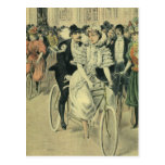 Vintage Victorian Bride and Groom on a Bike Postcard