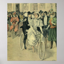 Vintage Victorian Bride and Groom on a Bike Print