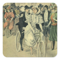 Vintage Victorian Bride and Groom on a Bike Square Stickers