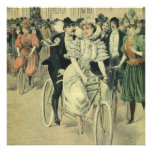 Vintage Victorian Bride and Groom on Bike Wedding Personalized Invites
