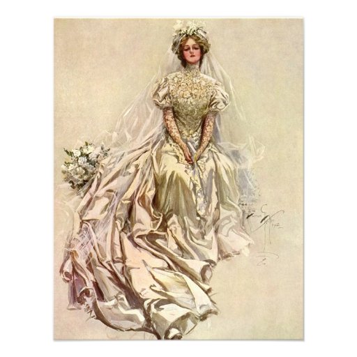 Vintage Victorian Bride Flowers, Bridal Portrait Custom Announcement