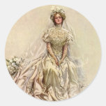 Vintage Victorian Bride Flowers, Bridal Portrait Round Sticker