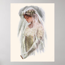 Vintage Victorian Bride with Bible Harrison Fisher Print