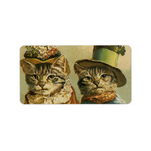 Vintage Victorian Cats in Hats, Funny Silly Humor Custom Address Label