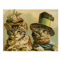 Vintage Victorian Cats in Hats, Funny Silly Humor Postcard