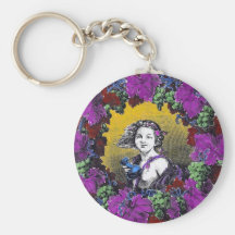 Vintage Victorian cherub graphic in a grape wreath Keychain